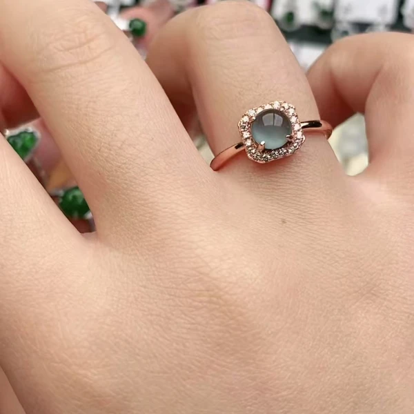 鑫辰珠宝天然A货翡翠银镶嵌设计款开口女戒指时尚百搭