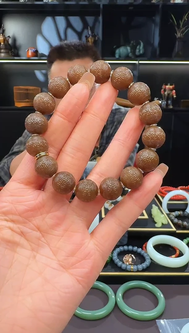 颈饰未镶嵌和田玉14mm糖回纹珠手串