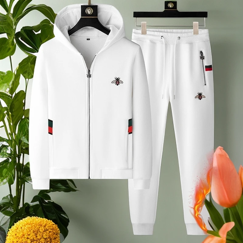 MODEK KODEK小蜜蜂刺绣套装男时尚加绒保暖卫衣外套高级感两件套