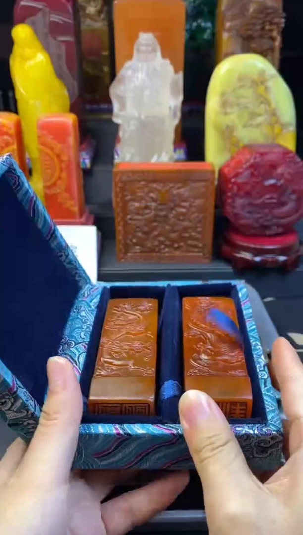 寿山石印石田黄龙凤对章