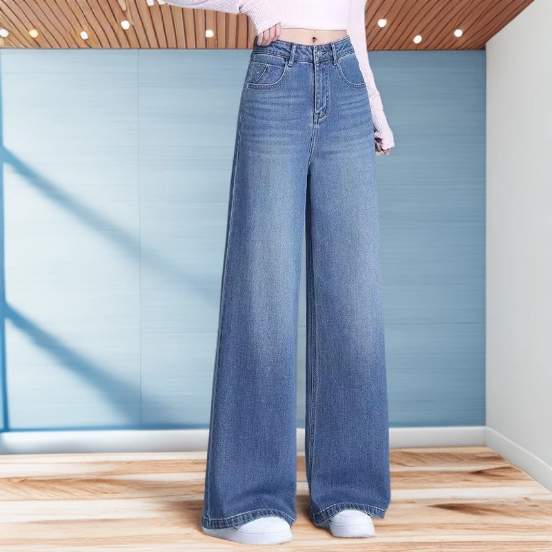 2025秋冬新款女裤品牌专柜高腰显瘦百搭宽松直筒窄版阔腿牛仔裤女