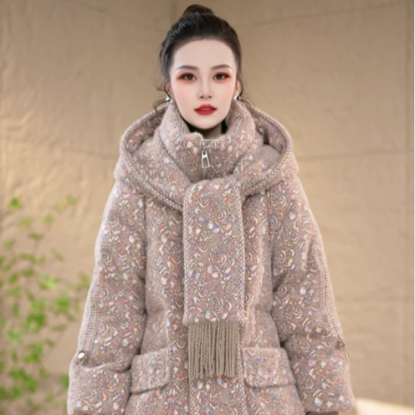 2026新款冬季高级感时尚美感显白围巾领羽绒服M-2XL