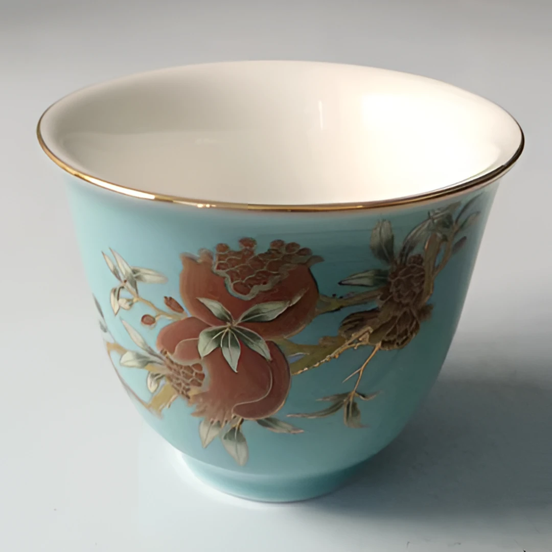 瓷理陶里石榴品茗杯家用陶瓷中式描金 1514