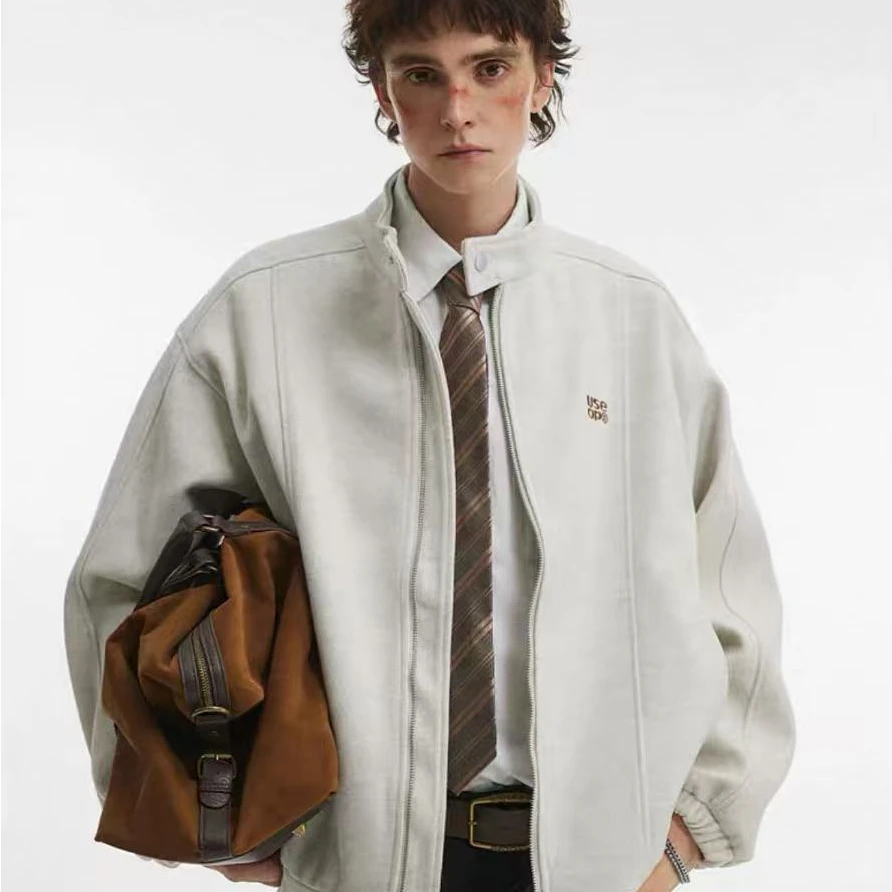 春秋美式亨利领夹克男2025男士新款宽松休闲百搭上衣外套