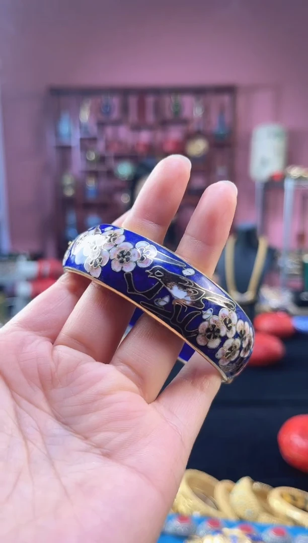 非遗 景泰蓝喜上眉梢开口镯 58-64 宝蓝