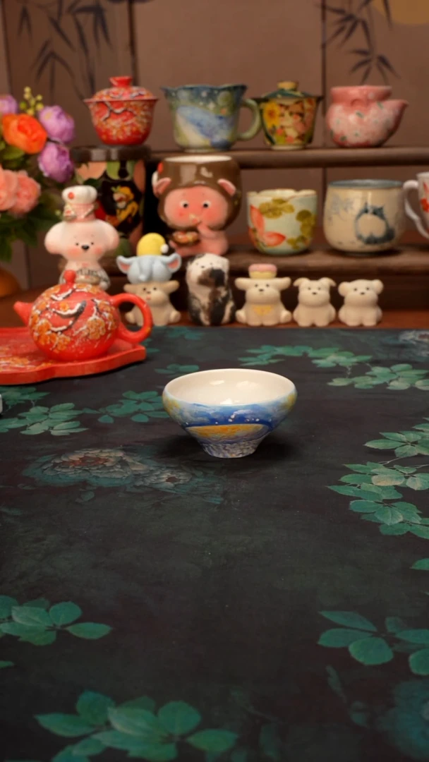 石一  炫彩水母斗笠杯