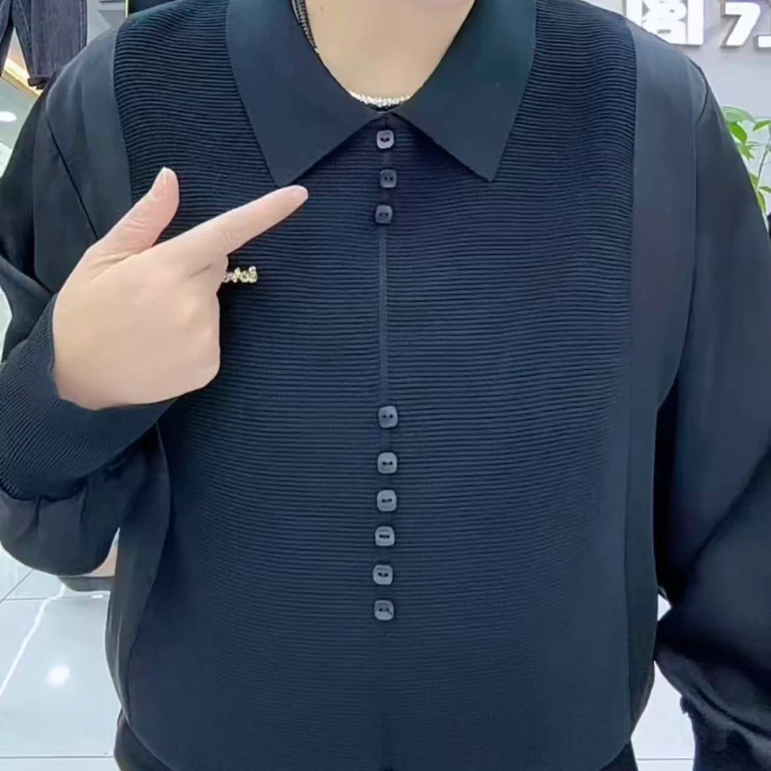 秋季女士拼接毛衣小翻领纯色