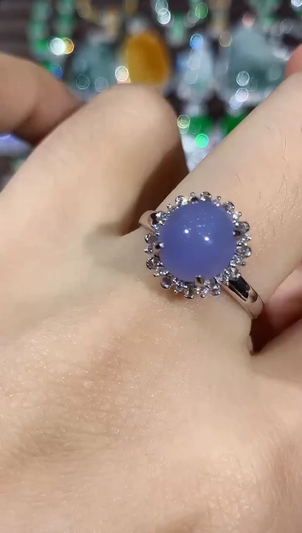 18K金镶嵌戒指翡翠B190 紫货有色差