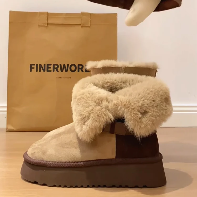 厚底增高加绒保暖加厚中筒雪地靴女鞋子2025冬季新款东北毛毛棉鞋