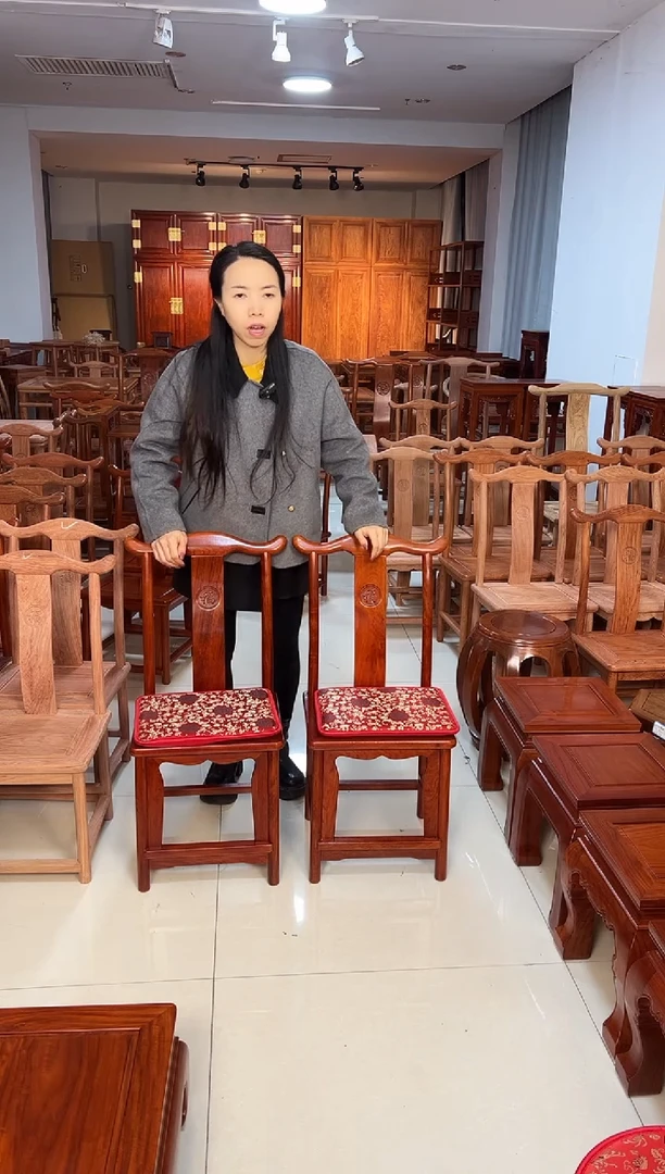 花梨木类家具花梨色小巴花小官帽椅一对高40