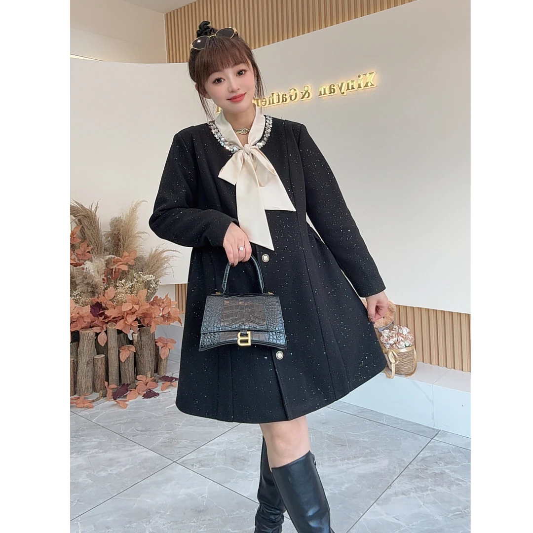 【木果甄选】2025新款毛呢加棉加厚小香风中长款外套棉服