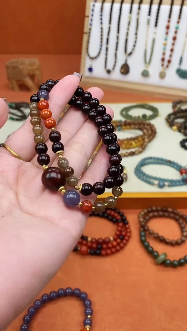 手串檀香紫檀（小叶紫檀）未镶嵌双圈印度小叶紫檀和田南红手串