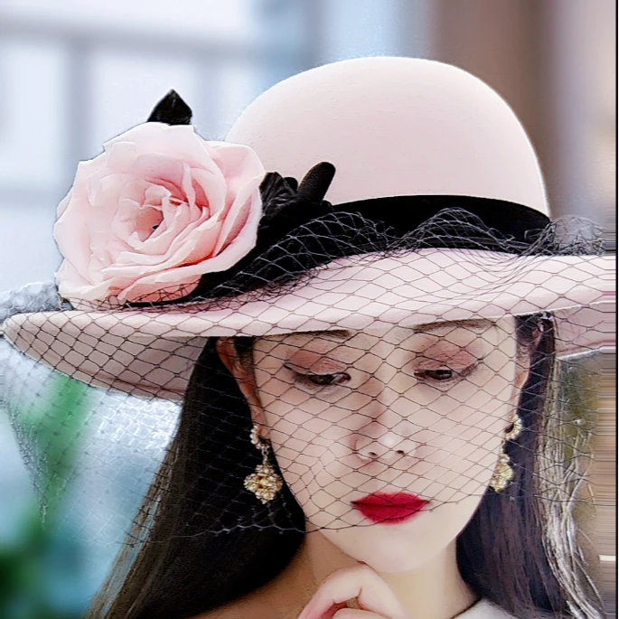 {陌上花开}Yoyo&Co秋冬顶奢系列羊毛帽子时尚非遗手工蕾丝礼帽