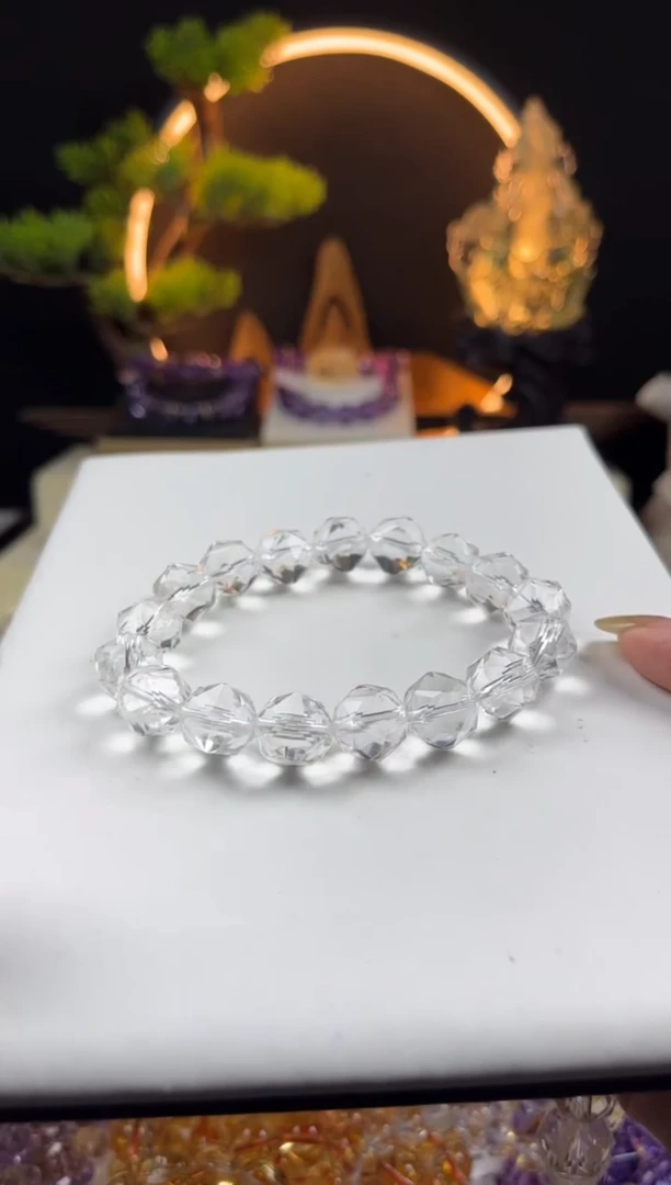 水晶手链未镶嵌天然白水晶切面手串12mm