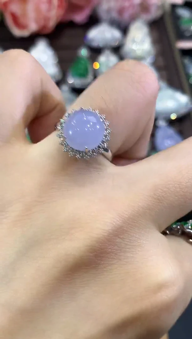 18K金镶嵌戒指翡翠B75 紫货有色差