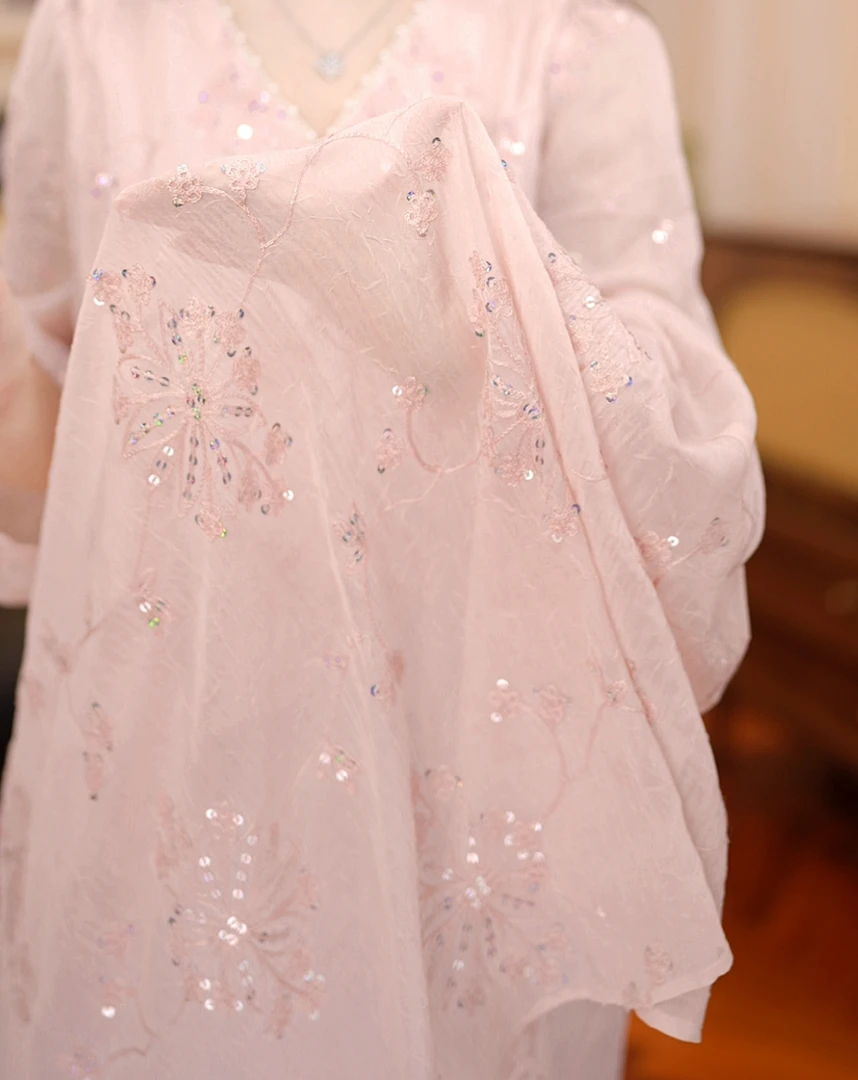 【AX】新款粉色花朵刺绣洋气修身夏季时尚法式女装连衣裙002