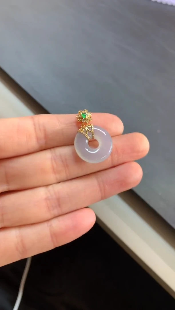 吊坠(不含链)18K金镶嵌翡翠吊坠|2000+100