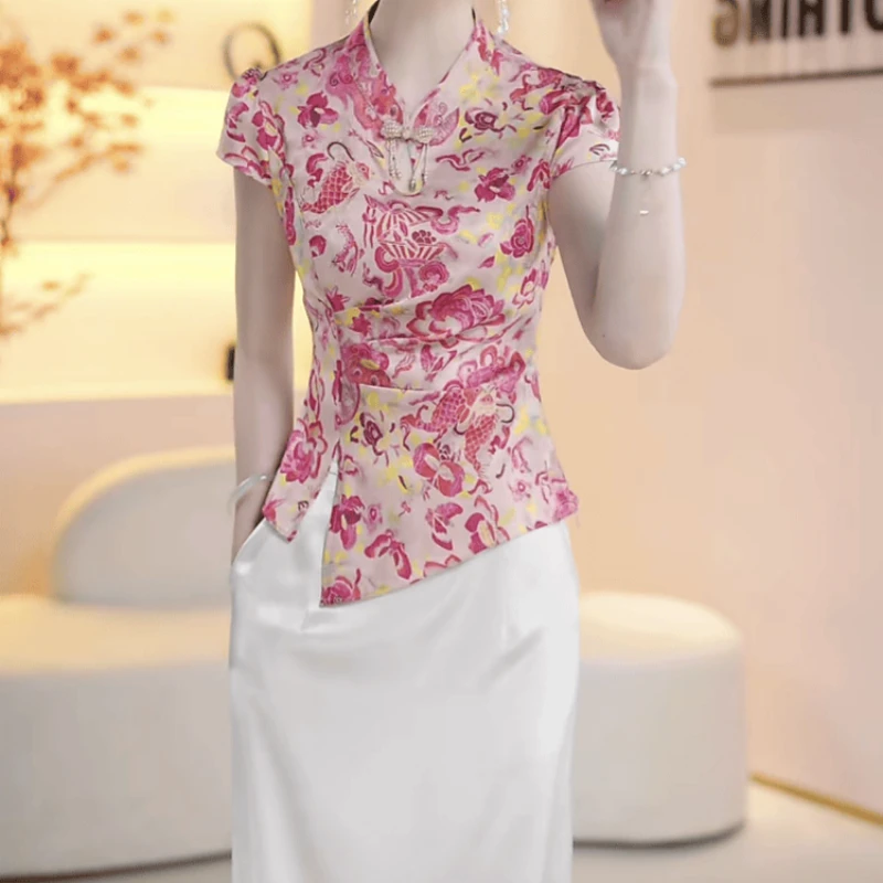 A182【上衣+半身裙】2025夏季新款时尚优雅高端精致收腰印花套装