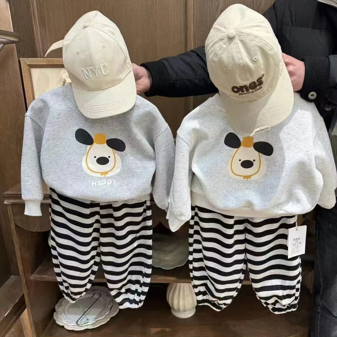 儿童套装2025春秋季新款宝宝洋气卡通小狗圆领卫衣儿童卫裤两件套