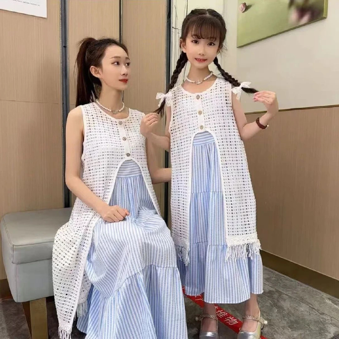 女童2025新款海边度假连衣裙套装夏季儿童大童女孩背心吊带裙夏装