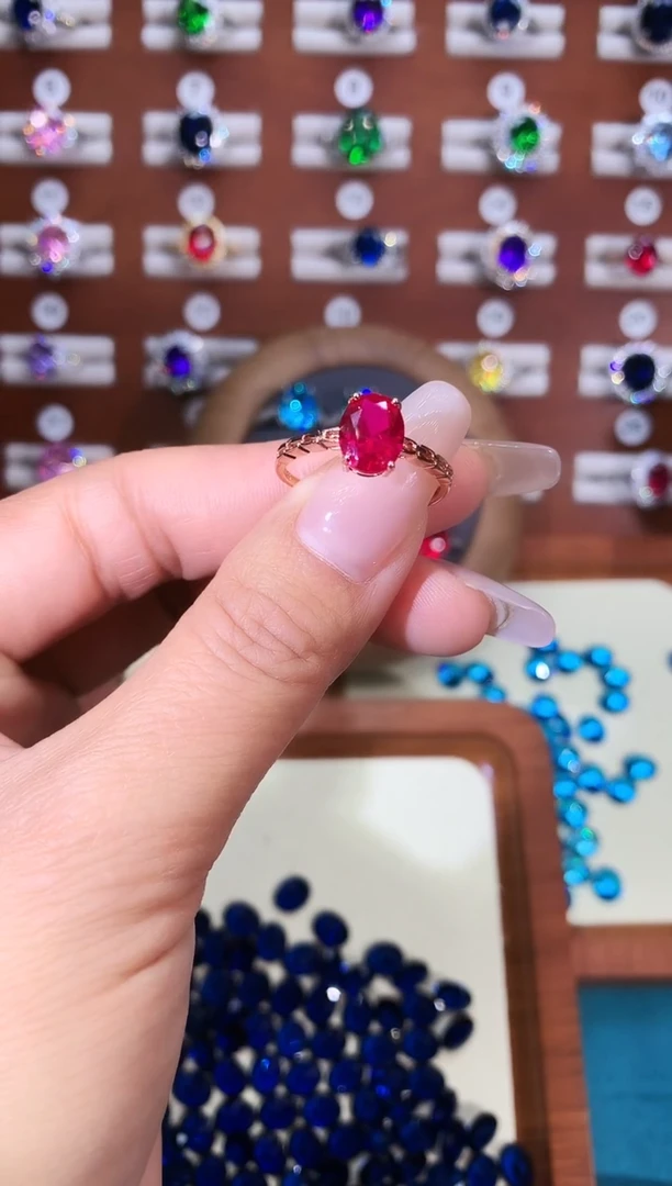 银S925镶嵌戒指红宝石79玫瑰金