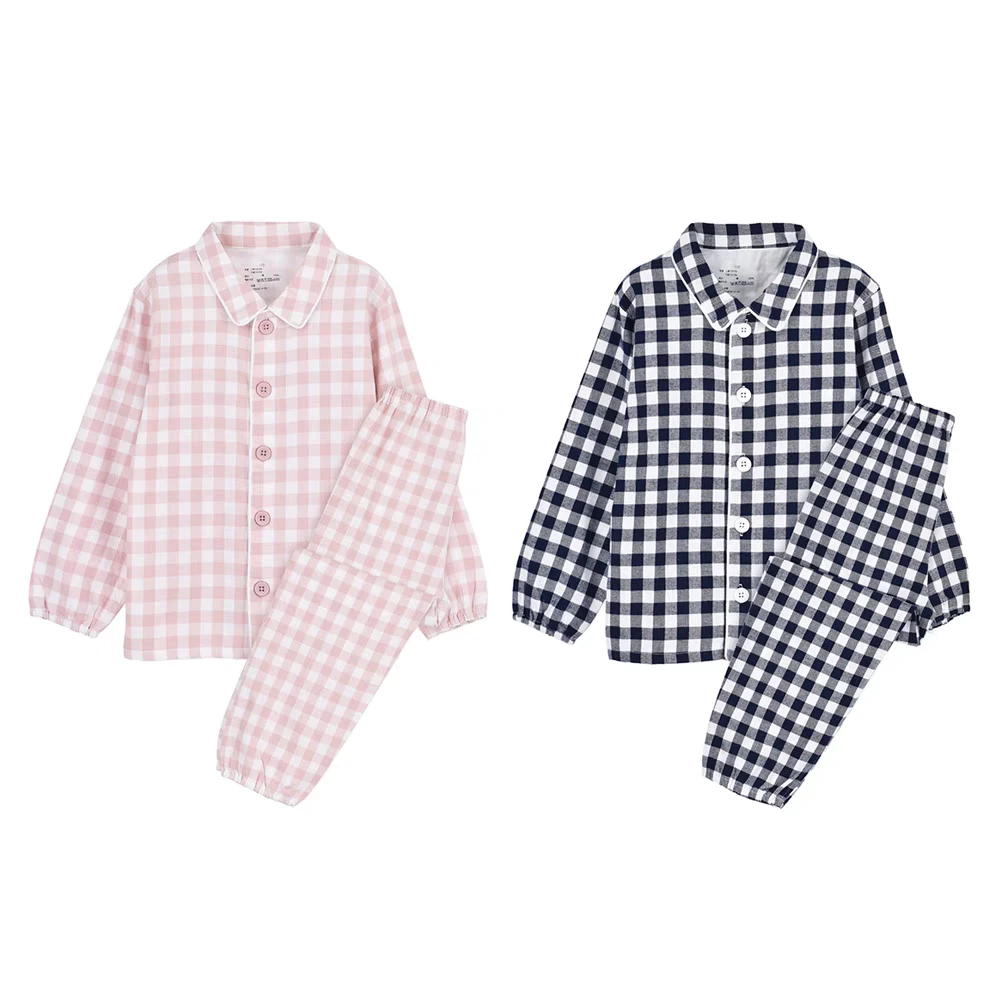 无印儿童纯棉法兰绒睡衣秋冬长袖全棉磨毛绒布无侧缝家居服套装