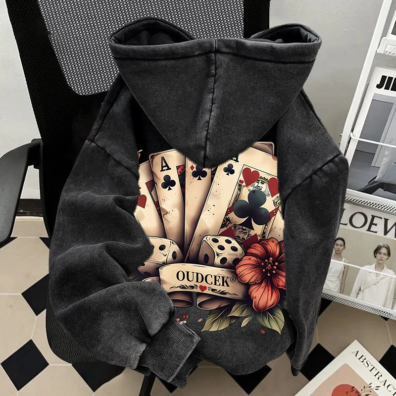 特大码300斤重磅水洗做旧连帽卫衣加绒加厚vintage潮流高级感痞帅