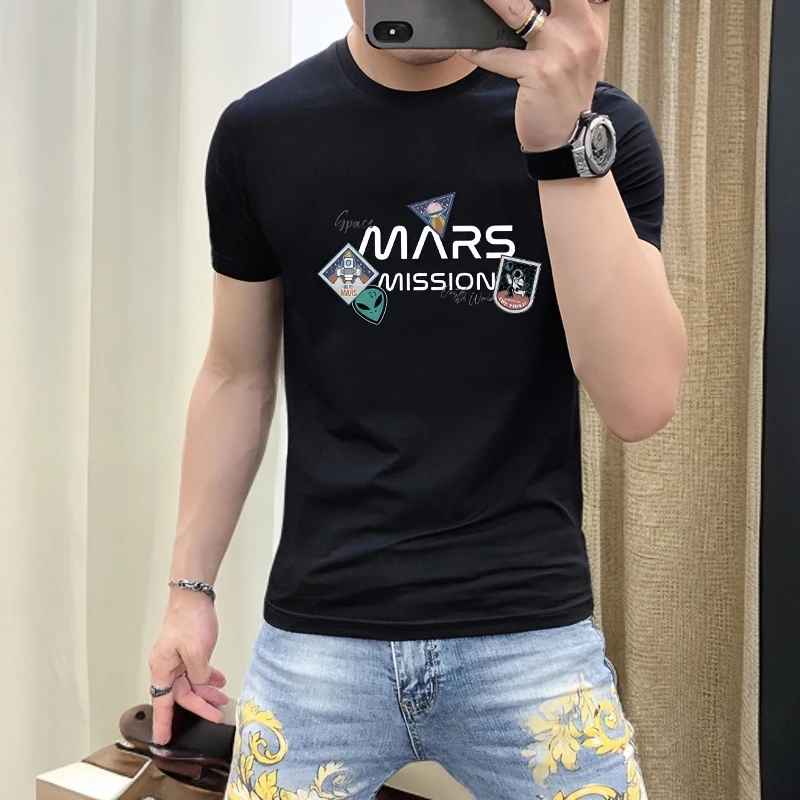 男士短袖t恤男欧洲站男式上衣服潮流修身帅气半袖体恤潮牌男款T恤