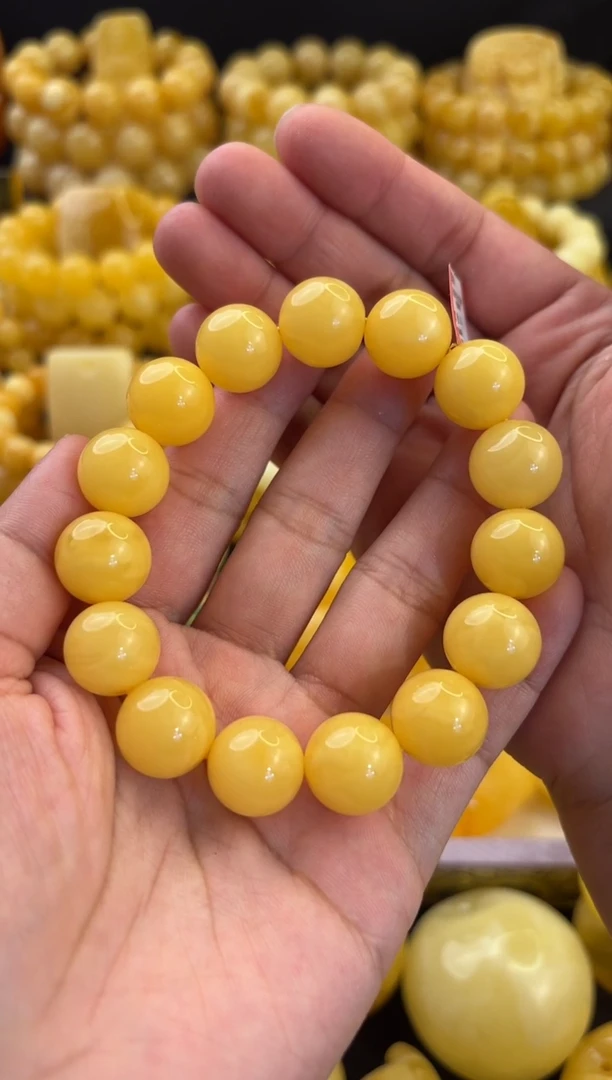 手串蜜蜡未镶嵌14+奶黄满蜡