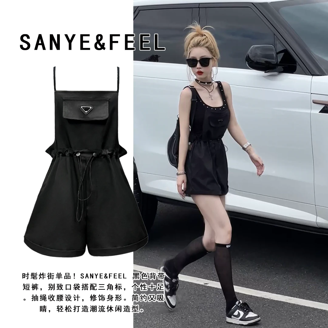 sanye&feel/妍三也【P家背带】三角标抽绳显瘦背带短裤52122QS