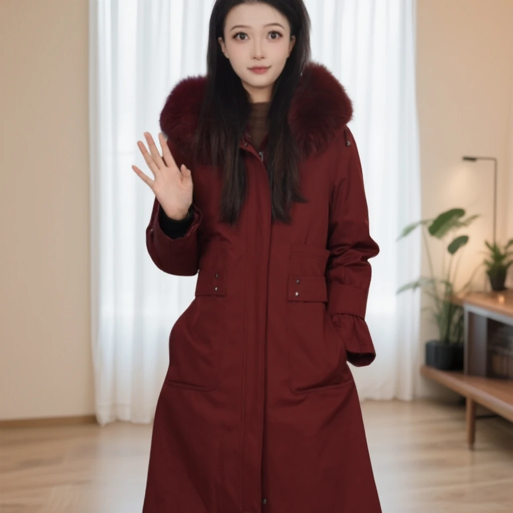 Gowani/乔万尼派克服女冬中长款可拆卸保暖抽绳中长款EB4N158