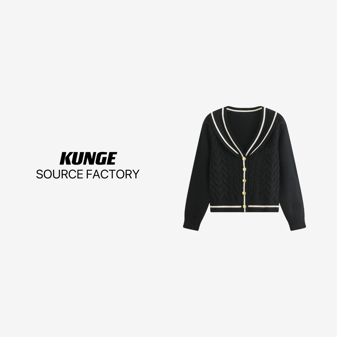 KUNGE 长袖针织衫秋季女装气质轻奢时尚开衫设计女装上衣8398