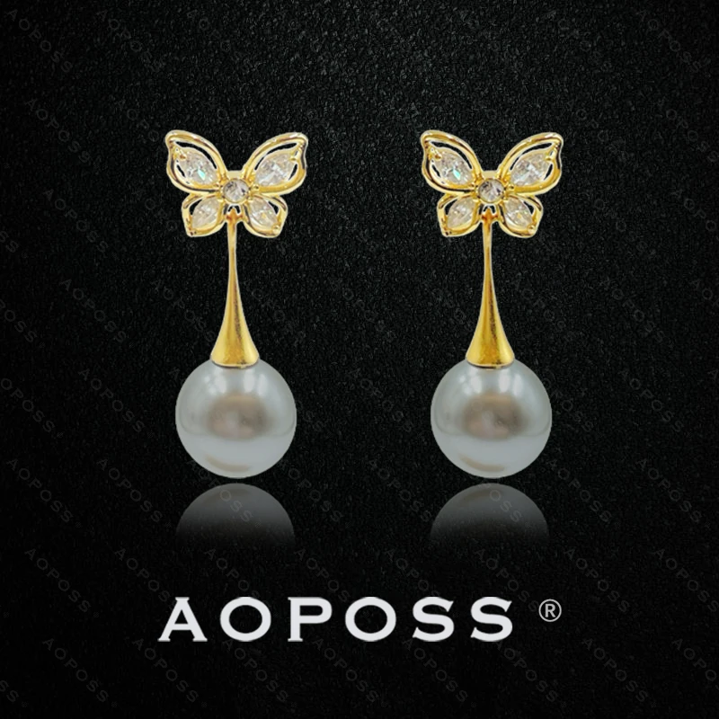 AOPOSS白姿 镀K金 [庄生晓梦]耳钉项链女款原创设计蝴蝶小