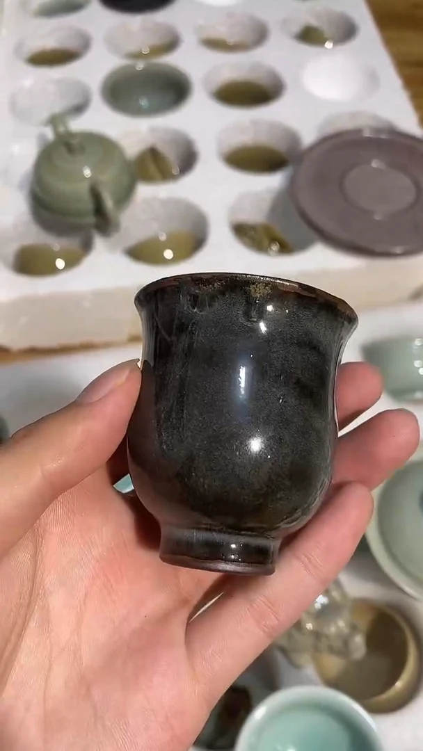 【山隐青瓷】龙窑柴烧杯子 粉青窑变 闻香杯 25CC