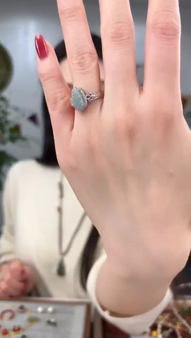 银S925镶嵌戒指翡翠金枝玉叶戒指