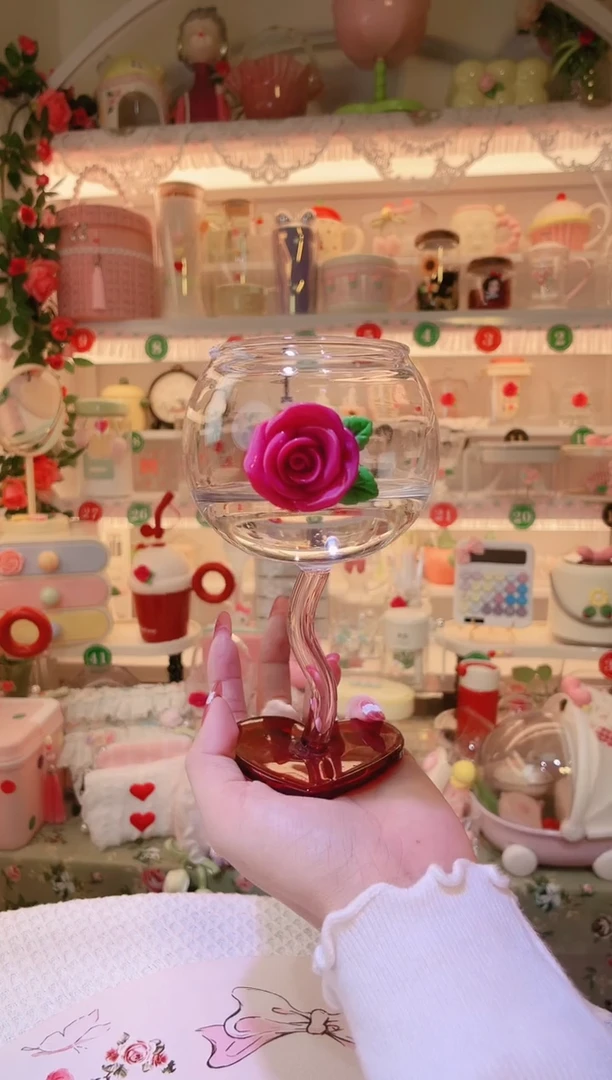 玫瑰花爱心红酒杯——手工制作品质好！