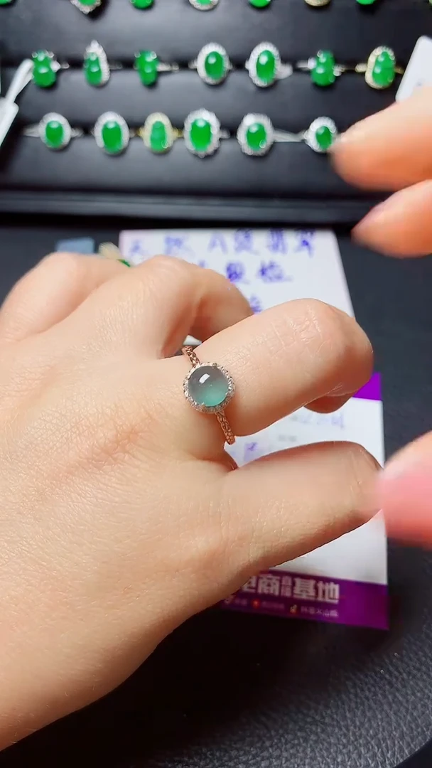 银S925镶嵌戒指翡翠天然翡翠A货s925银镶