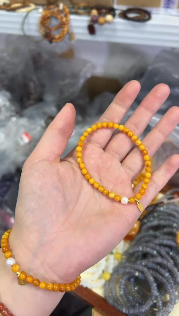 【闪购商品】蜜蜡手链银S925镶嵌老蜜蜡小米珠银手链[0395]