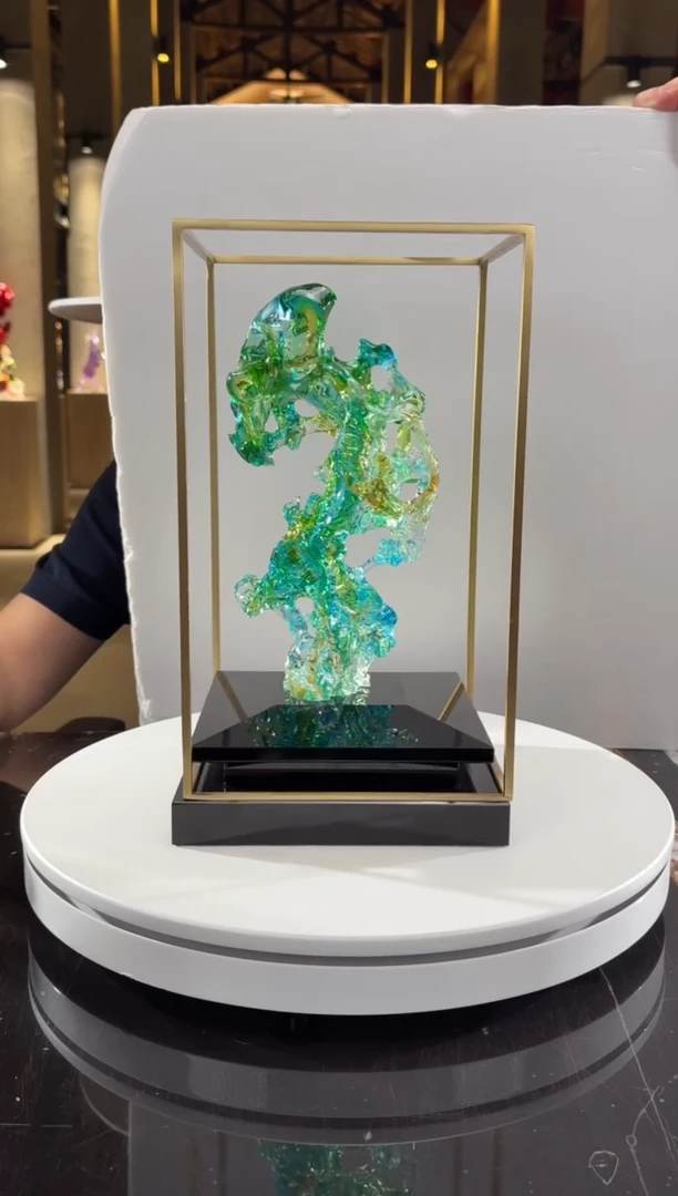 摆件CS0202001欧碧色小太湖石+定制黑底座架子