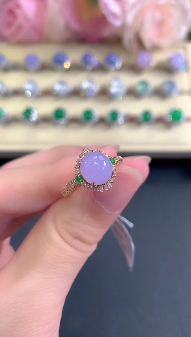 18K金镶嵌戒指翡翠春日珠宝 B62紫货有色差