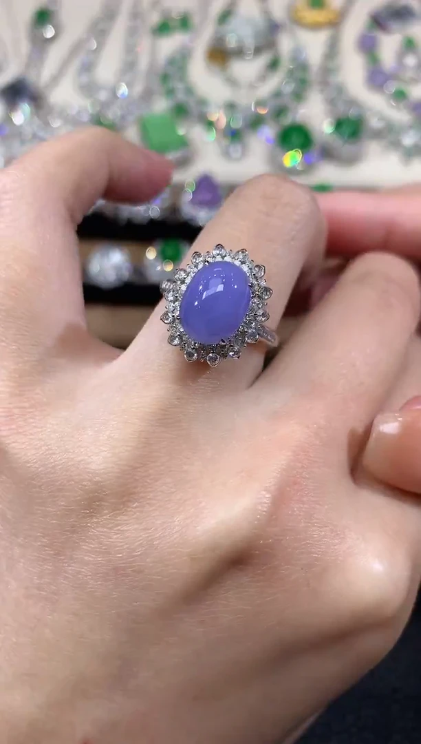 18K金镶嵌戒指翡翠C89  紫货有一定色差