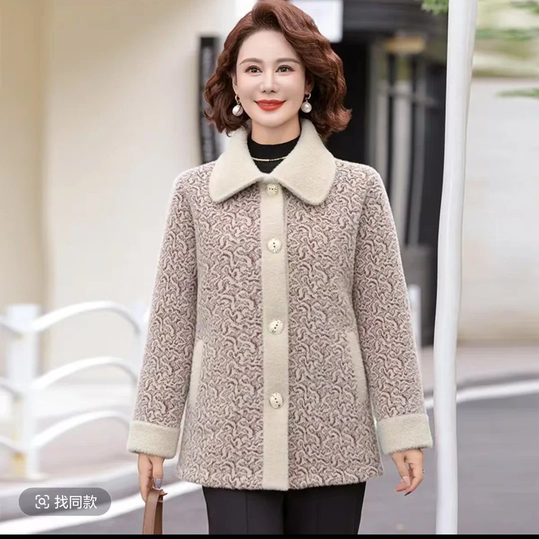 7805中年妈妈冬装加绒外套中老年女装高贵毛呢上衣老仓库二楼