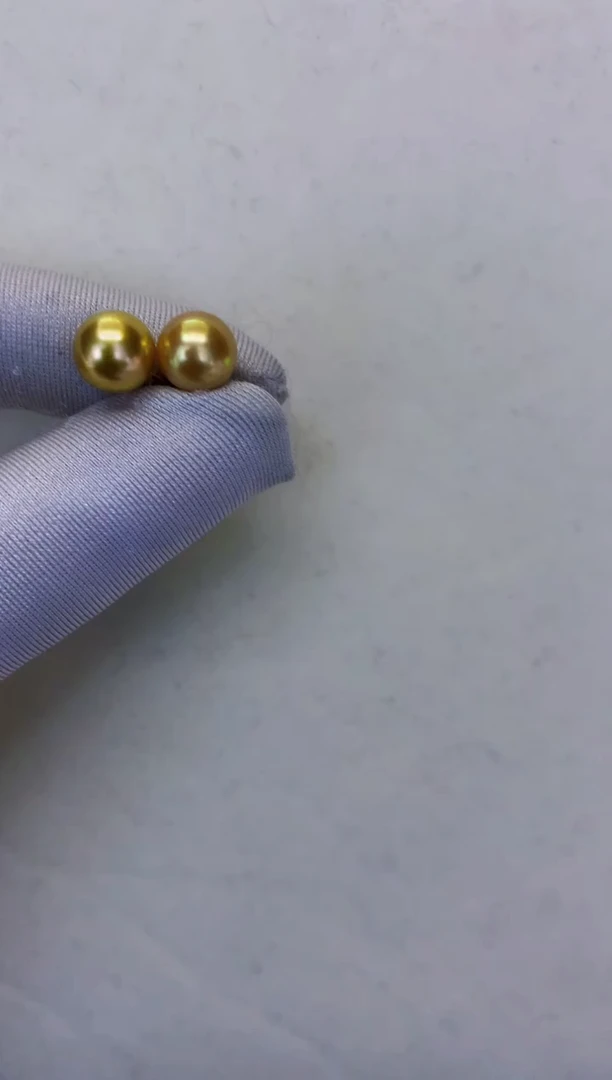 18K金镶嵌DA海水珍珠金珠耳钉8-9MM X076