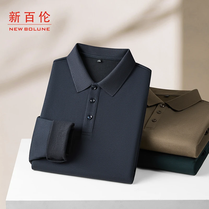 新百伦简约风秋季修身型长袖纽扣Polo衫无痕t恤轻奢上衣
