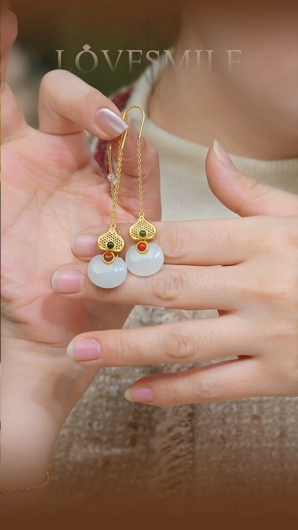 银S925镶嵌和田玉（白玉）耳饰037