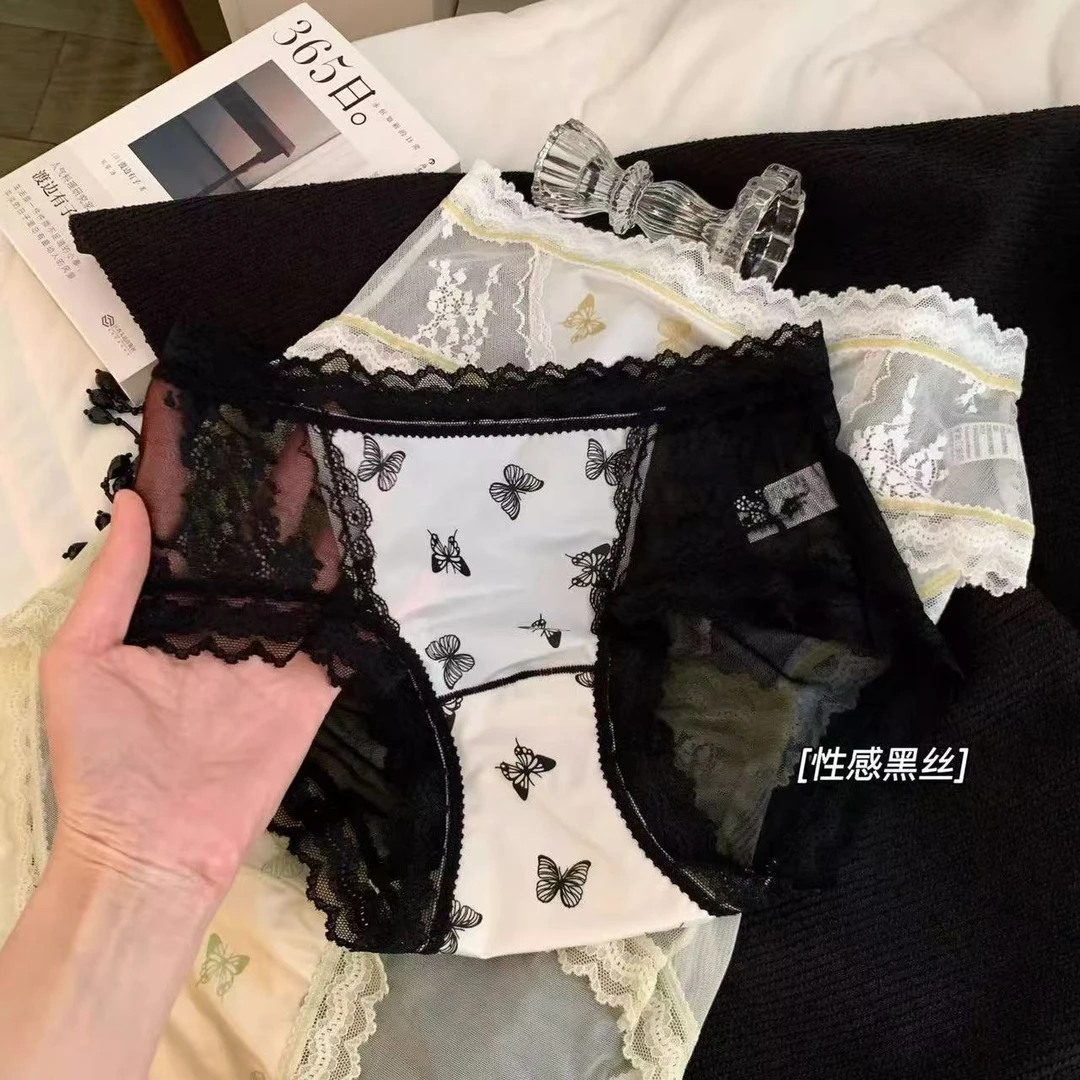 新款日系纯欲风性感蕾丝内裤女生三角裤夏季中腰碎花边三角短裤