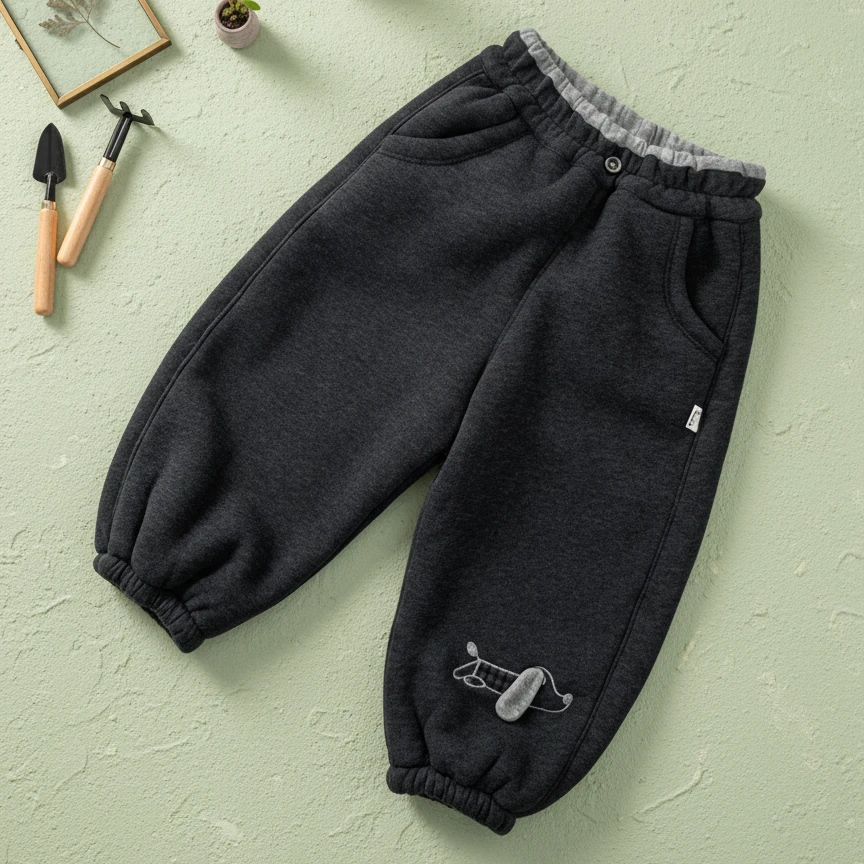 2025秋冬男女童加绒卫裤小狗刺绣pp裤宝宝加厚保暖百搭休闲裤