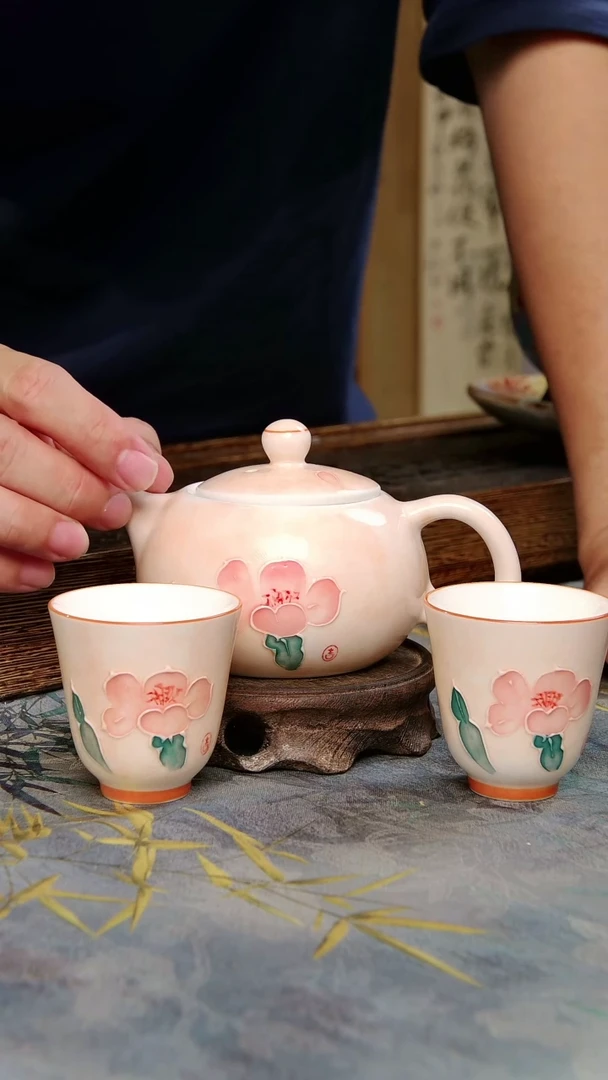亘古茶具柴烧精品@山茶花一壶两杯