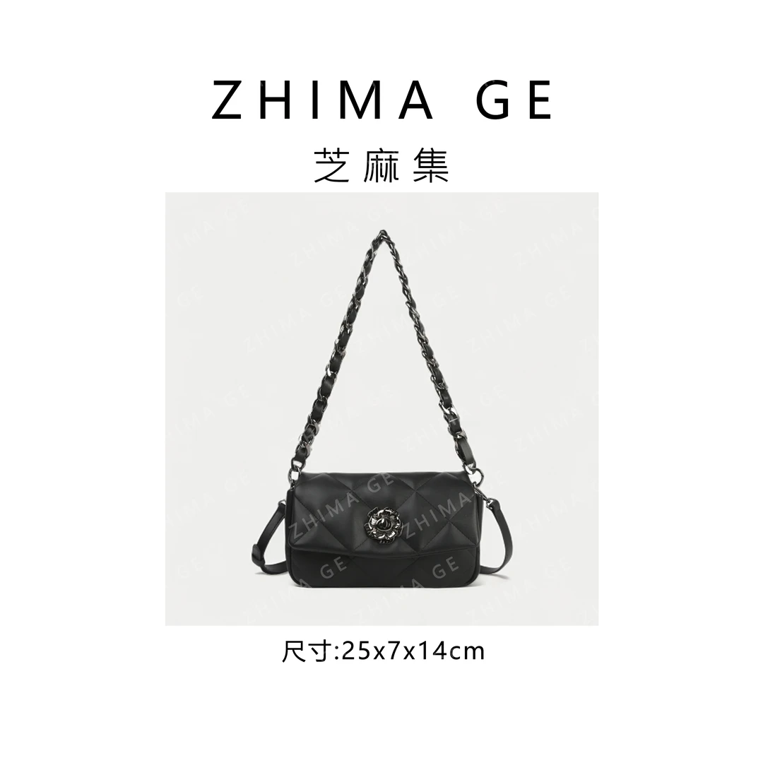 【芝麻集】SKL-7630-黑色RAIN.CUN休闲百搭时尚简约单肩女包
