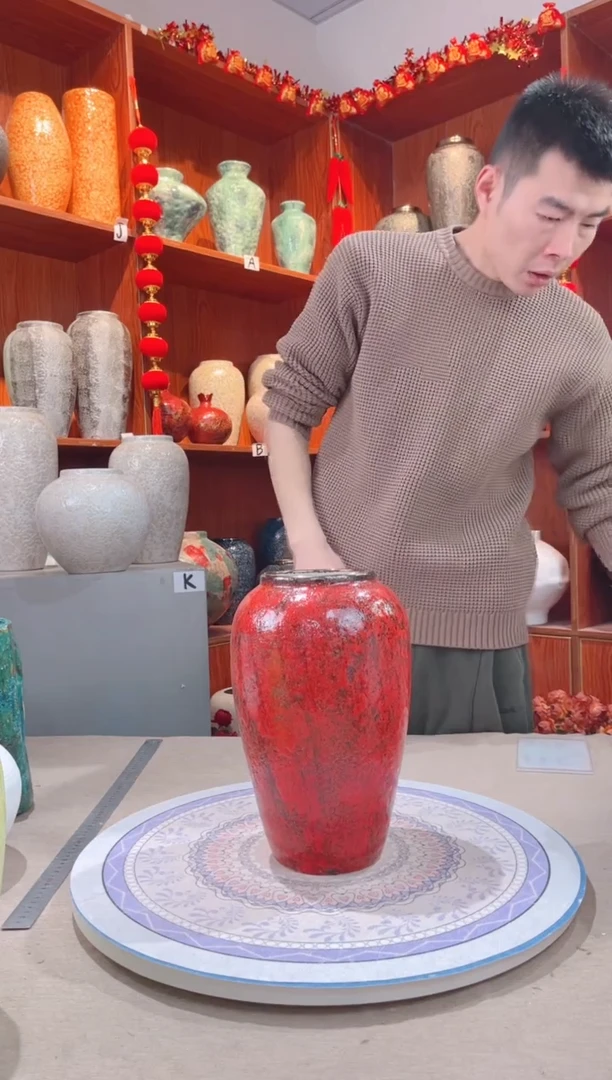 【闪购商品】瓶 陶瓷花瓶 无花 复古红 中号